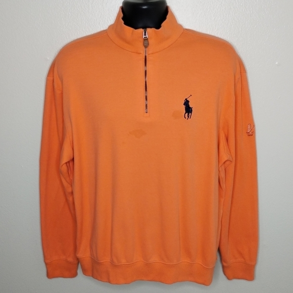 Polo Golf Other - Polo Golf Ralph Lauren Men's Large Sweatshirt 1/4 Zip Pullover Orange Navy Logo